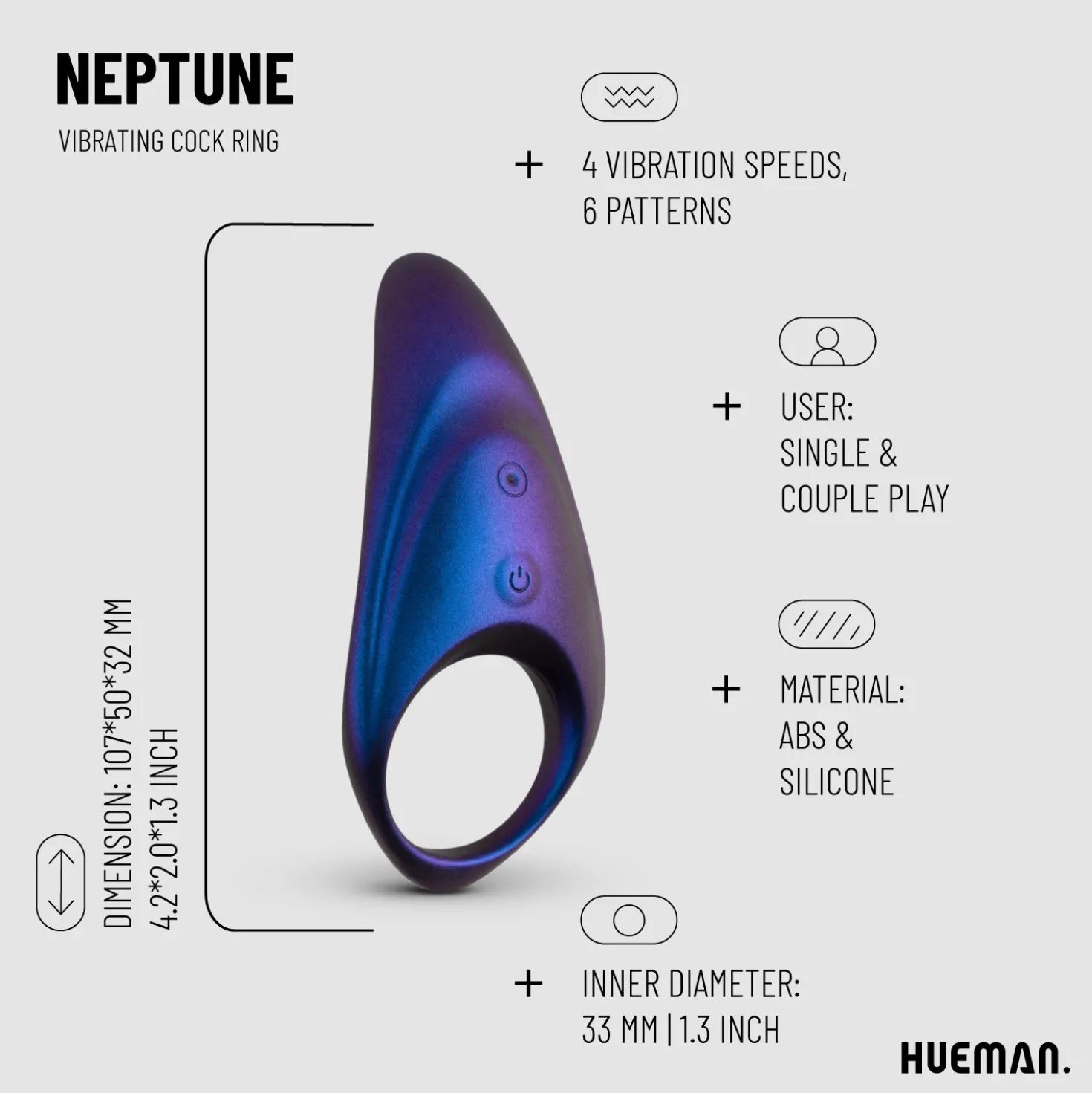 Anneau vibrant pour pénis avec télécommande - Neptune