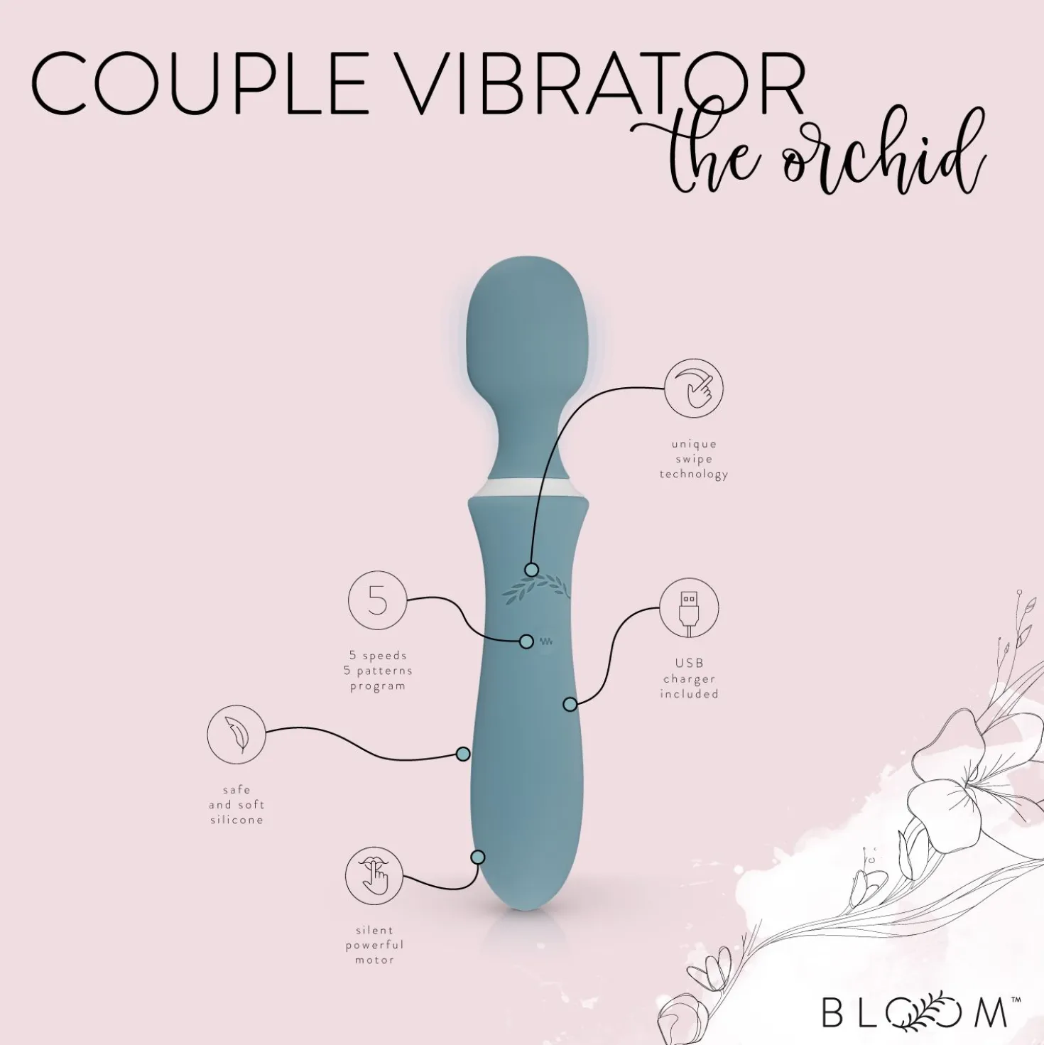 Bloom - The Orchid Vibromasseur Wand - Technologie Swipe