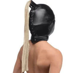 Cagoule Bondage queue de cheval blonde - Noir