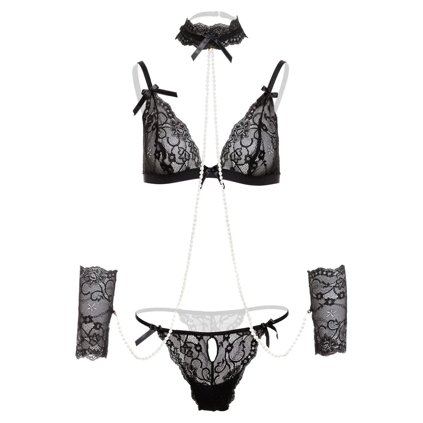 Christine - Ensemble de bondage doux avec perles Mea - Noir