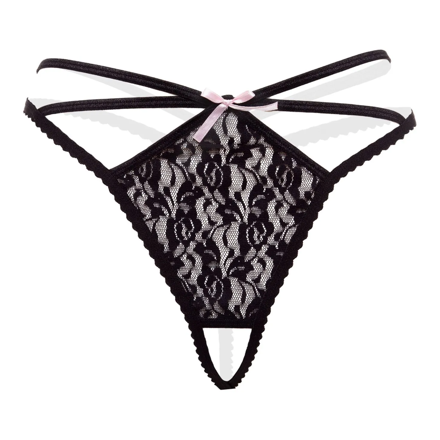 Christine - String en Dentelle à entrejambe ouverte - Noir