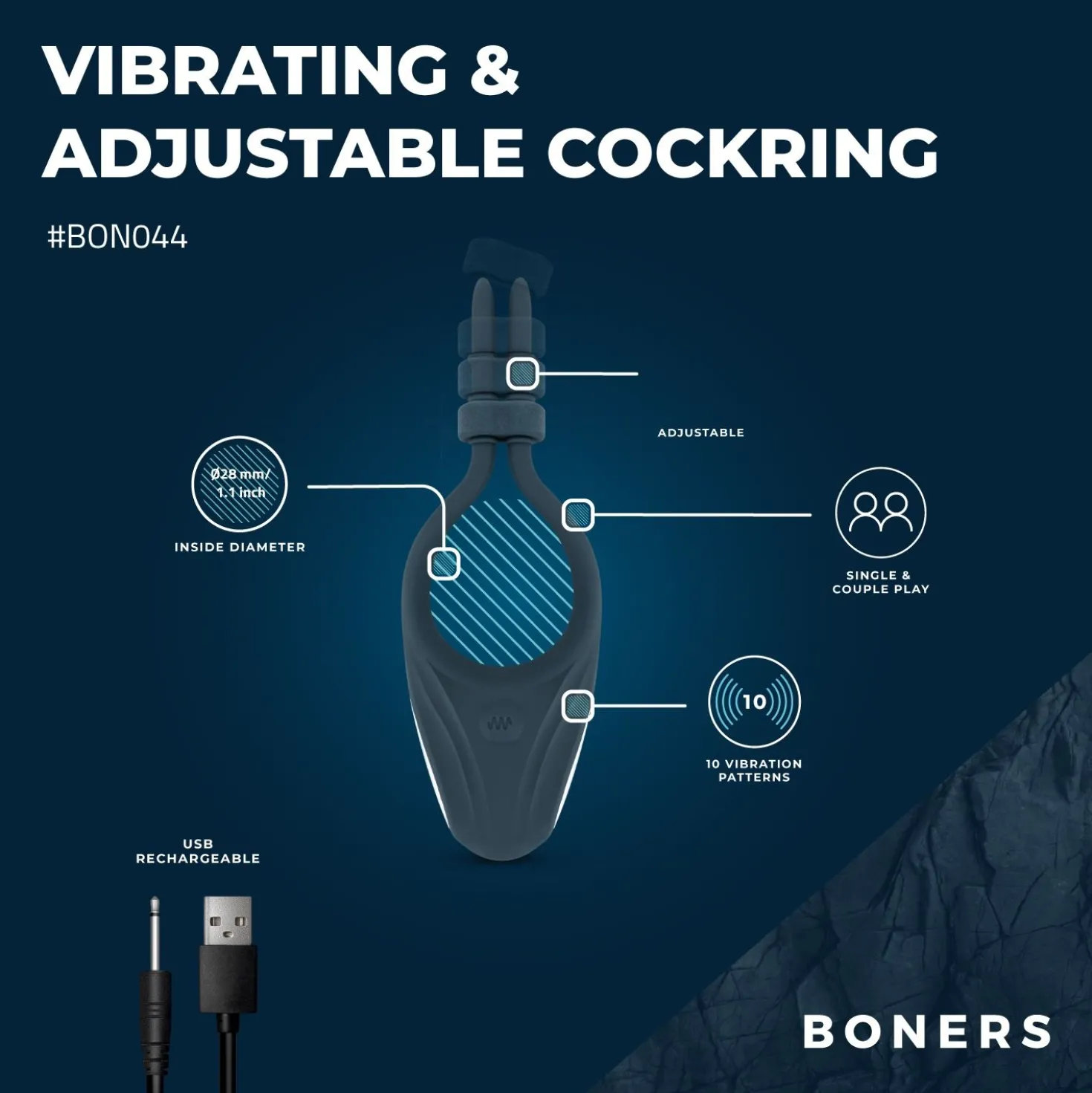 Cockring Ajustable Boners - Bleu