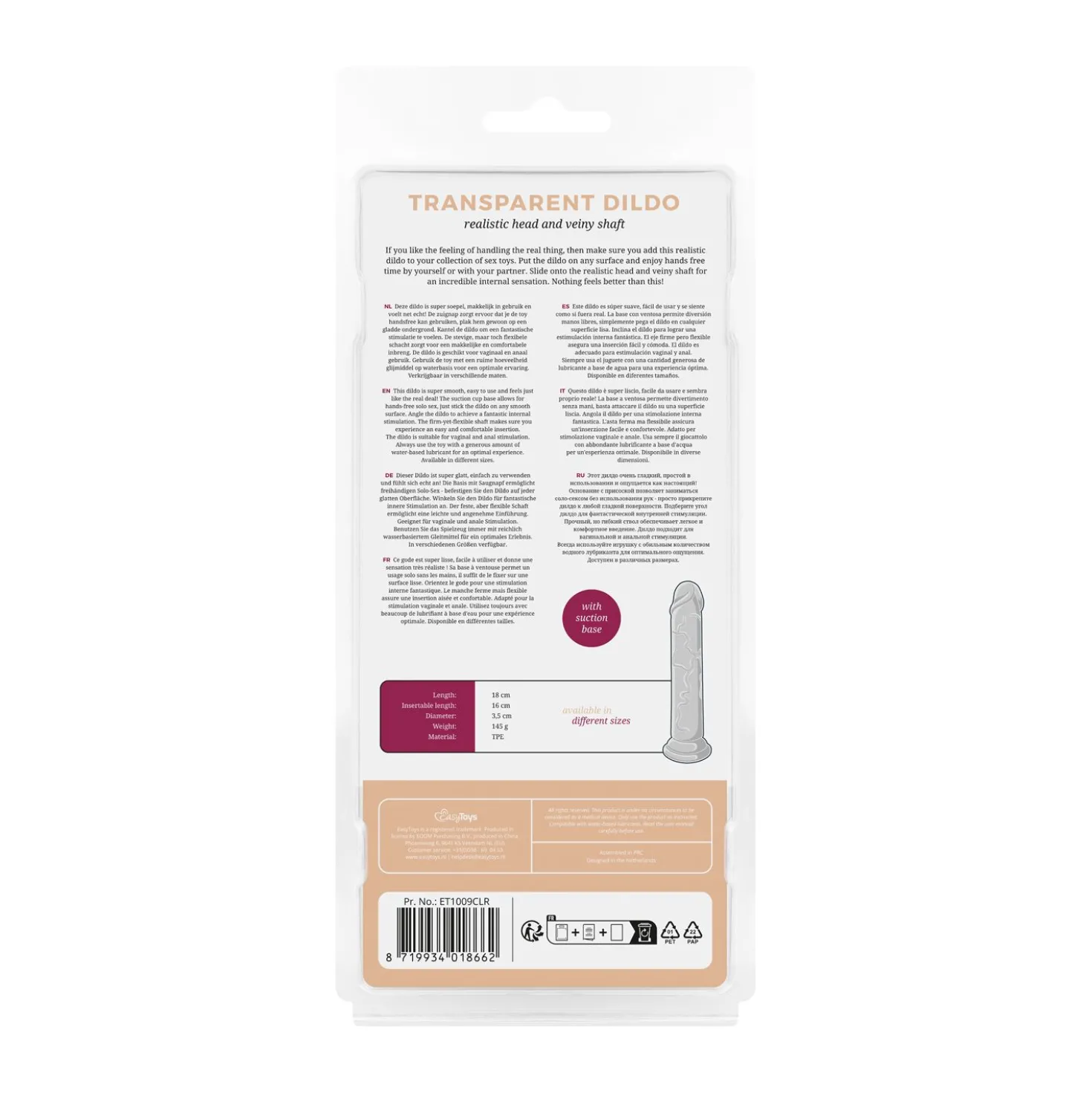 Dildo en gel sans testicules - 16 cm
