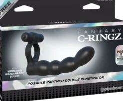 Fantasy C-ringz Cockring & gode Posable Partner Double Penetrator Noir