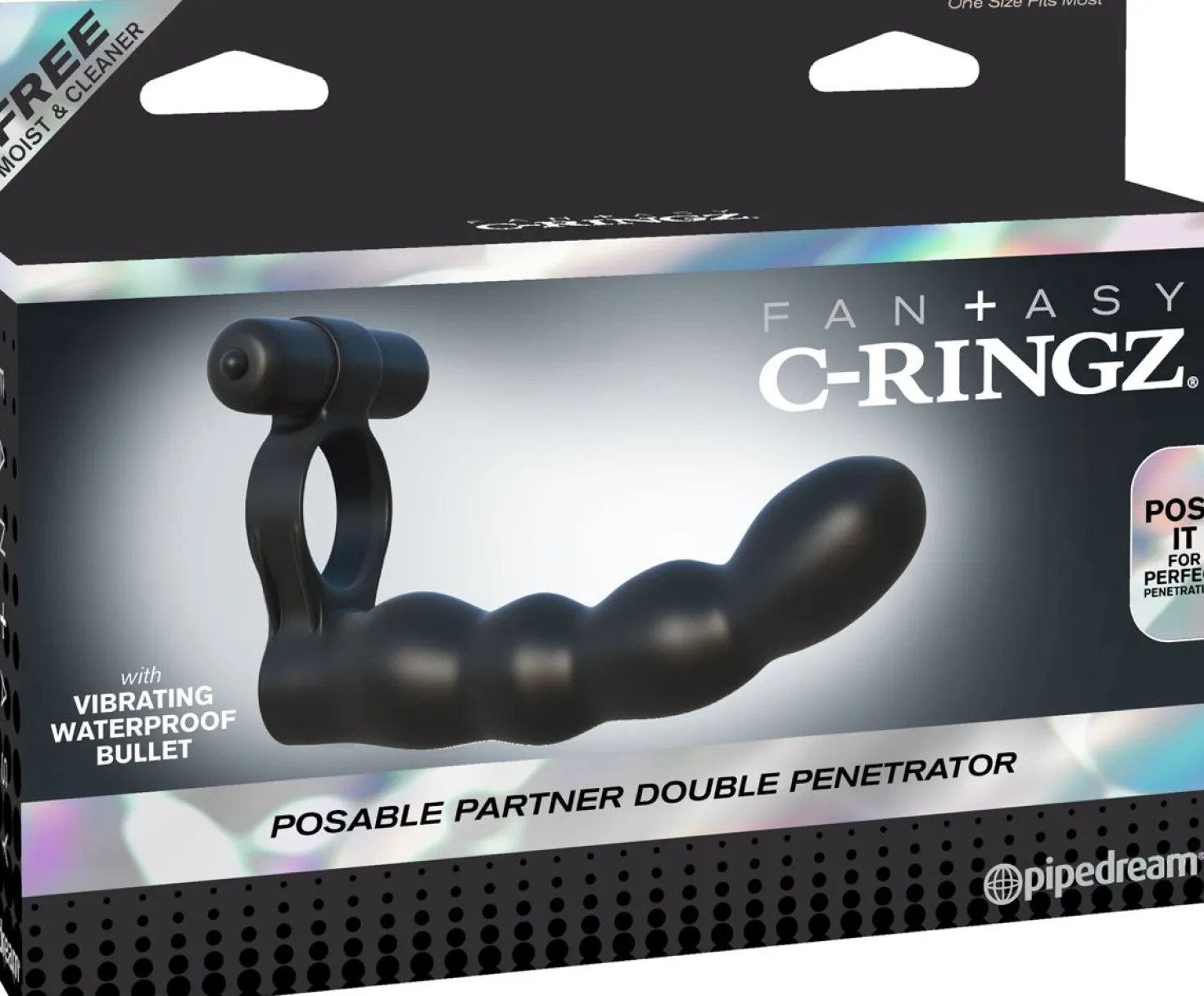 Fantasy C-ringz Cockring & gode Posable Partner Double Penetrator Noir