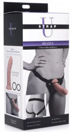 Gode en silicone Brazen avec harnais - 20 cm