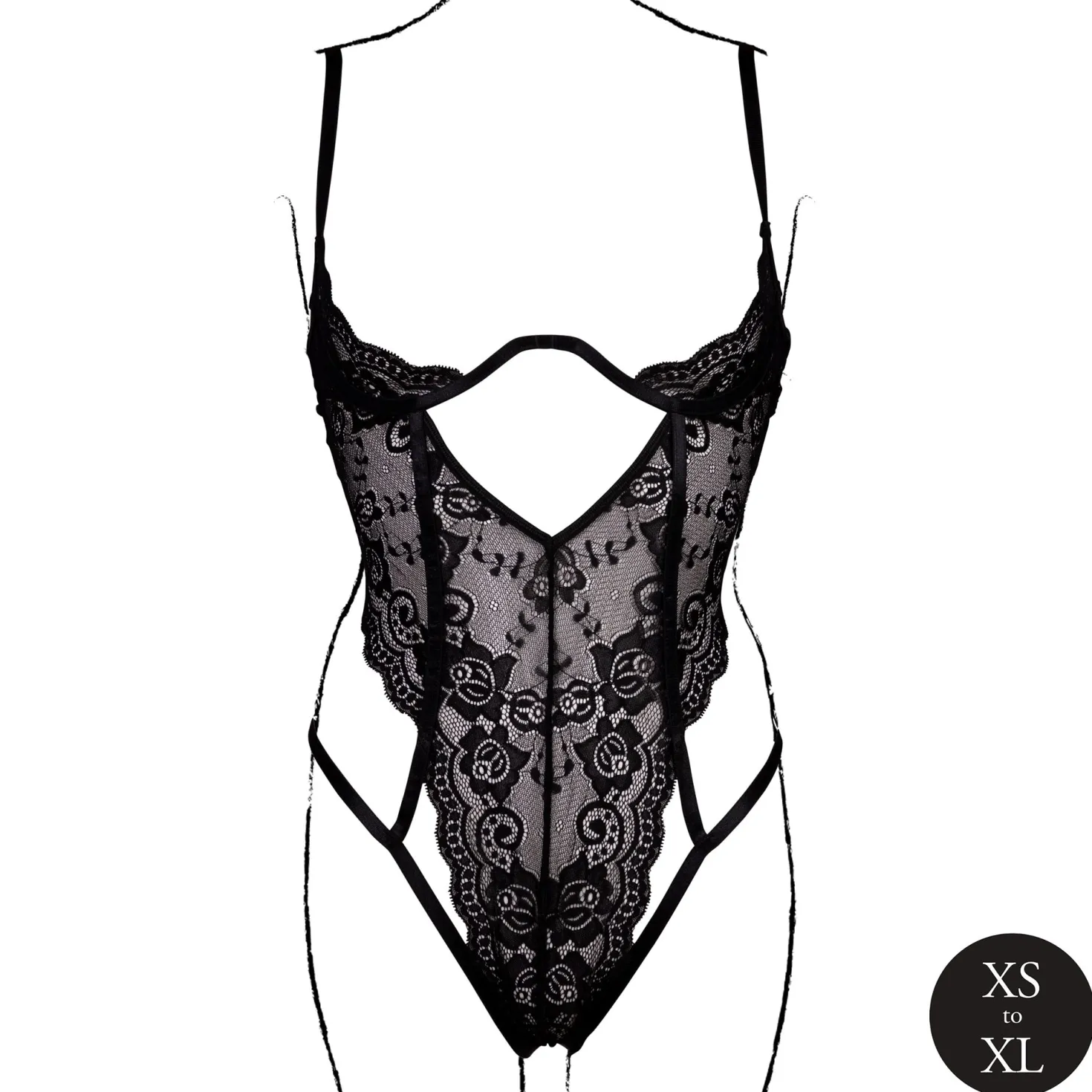 Le Désir – Body en Dentelle à Bonnets Ouverts avec Armatures – Noir