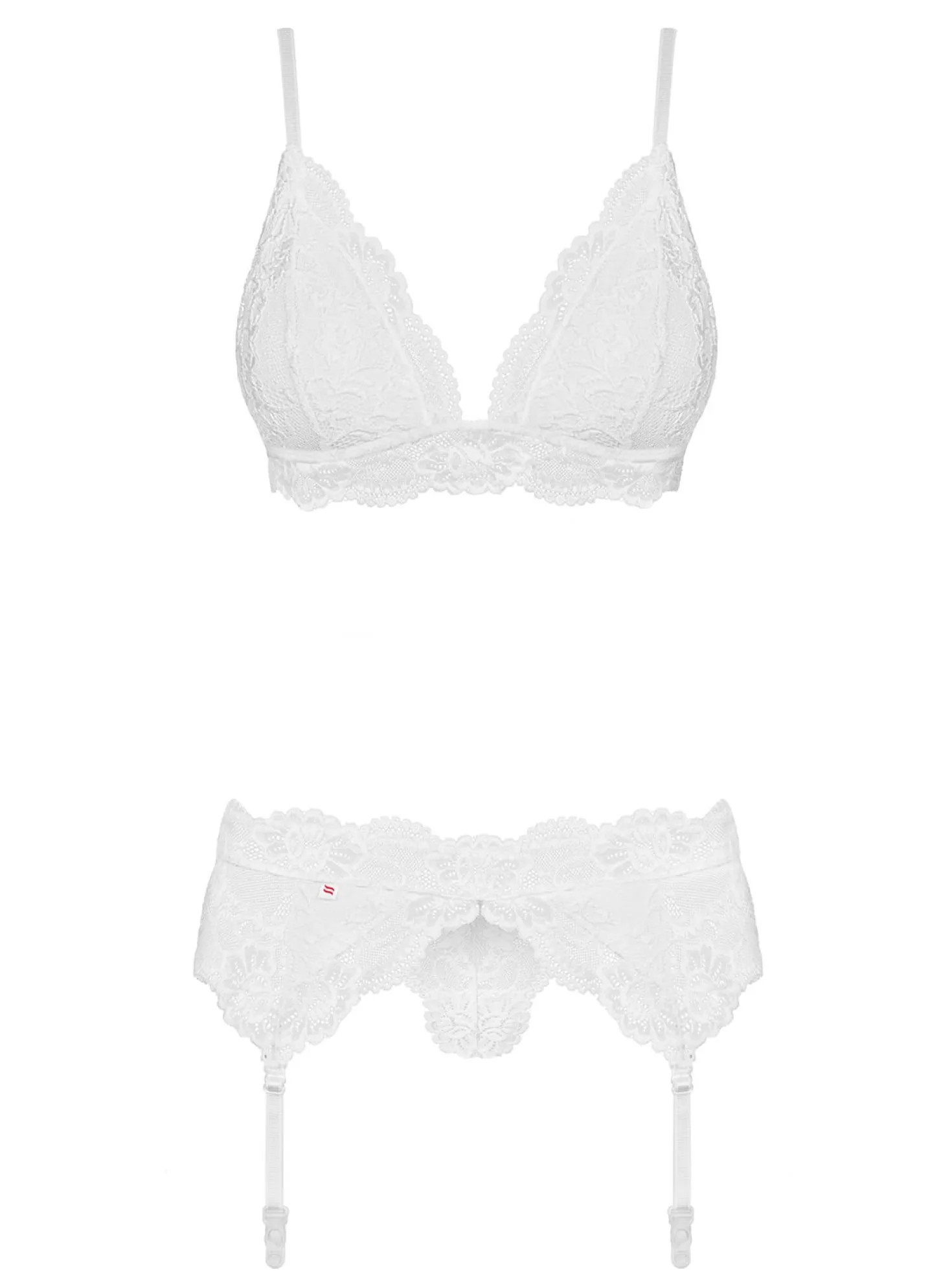 Obsessive - 3-Delige Kanten Jarretel Set - Wit