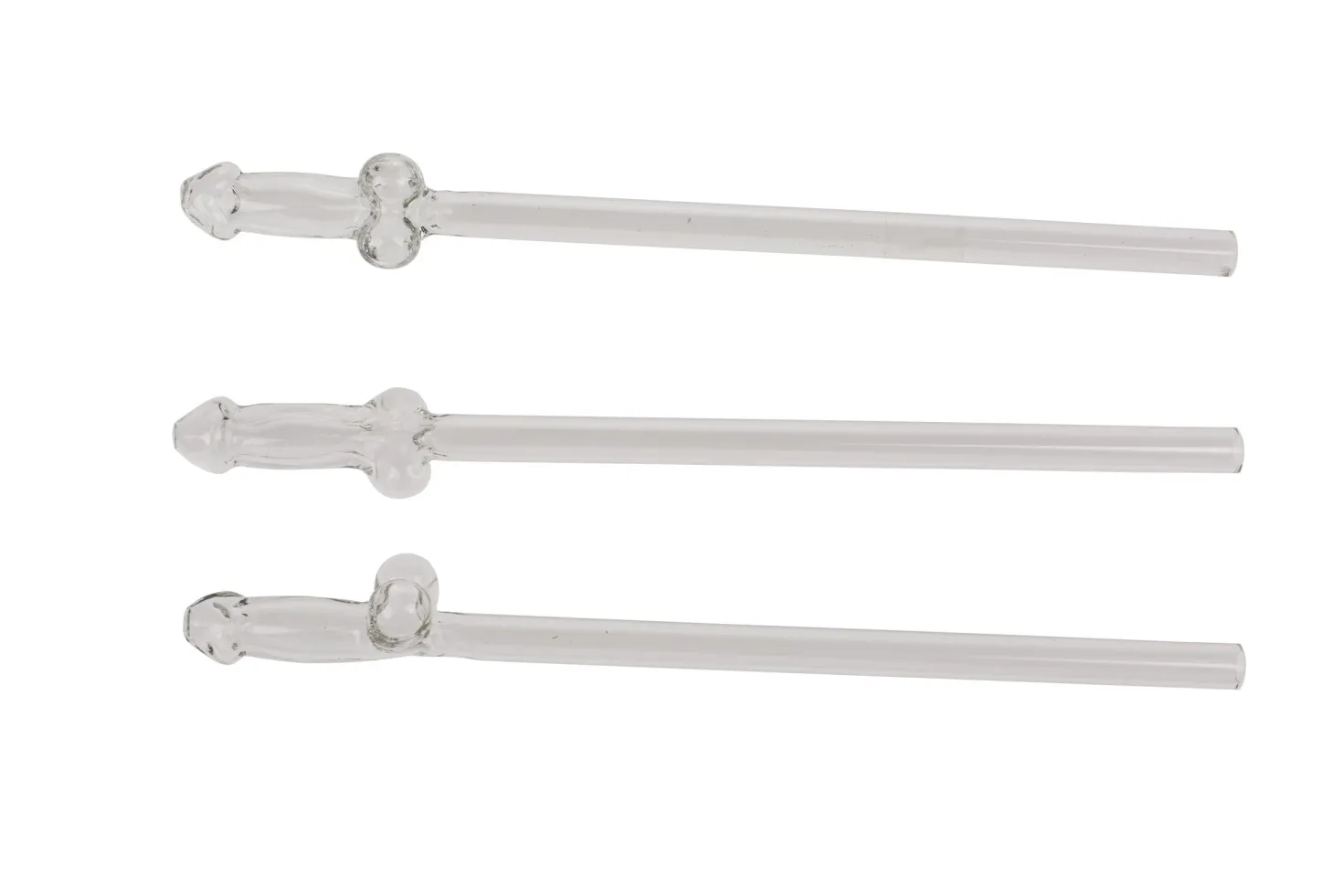 Paille en Verre en Forme de Pénis avec Brosse de Nettoyage Willy - 4 pièces