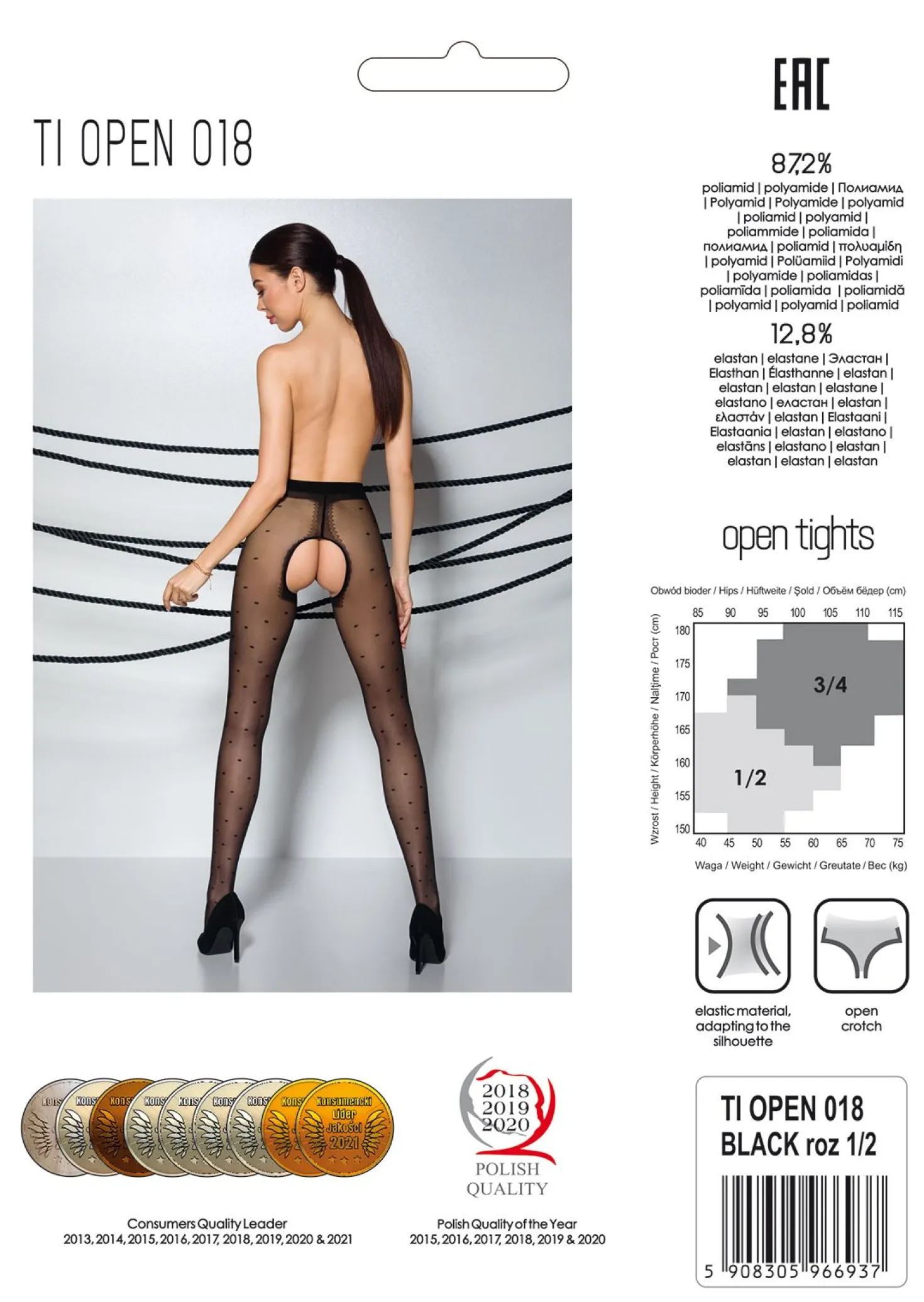 Passion - Tiopen 018 Collant avec Entrejambe Ouvert - Noir