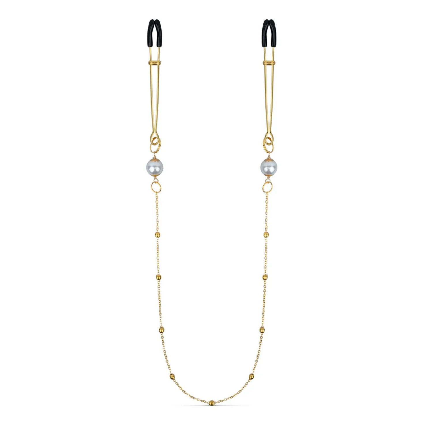 Pinces à mamelons dorées avec chaîne et perles