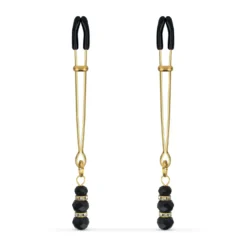 Pinces à mamelons dorées avec des perles noires
