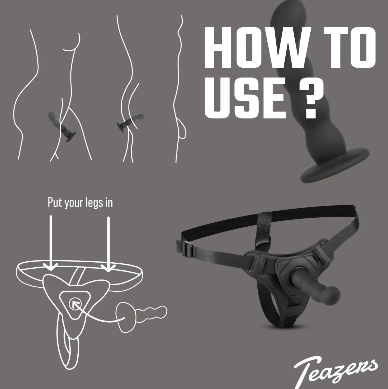 Teazers – Ensemble Harnais Strap-On Silicone – Noir