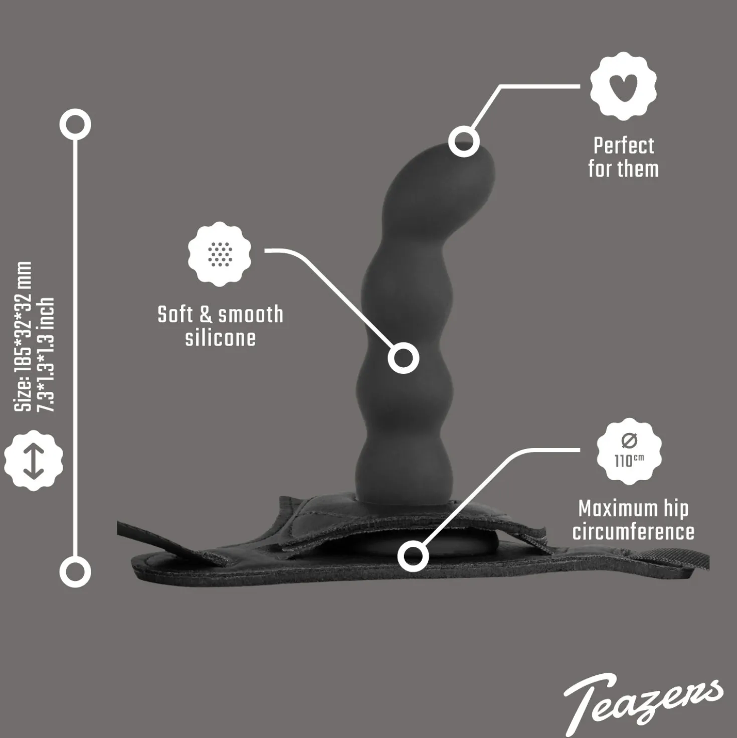 Teazers – Ensemble Harnais Strap-On Silicone – Noir