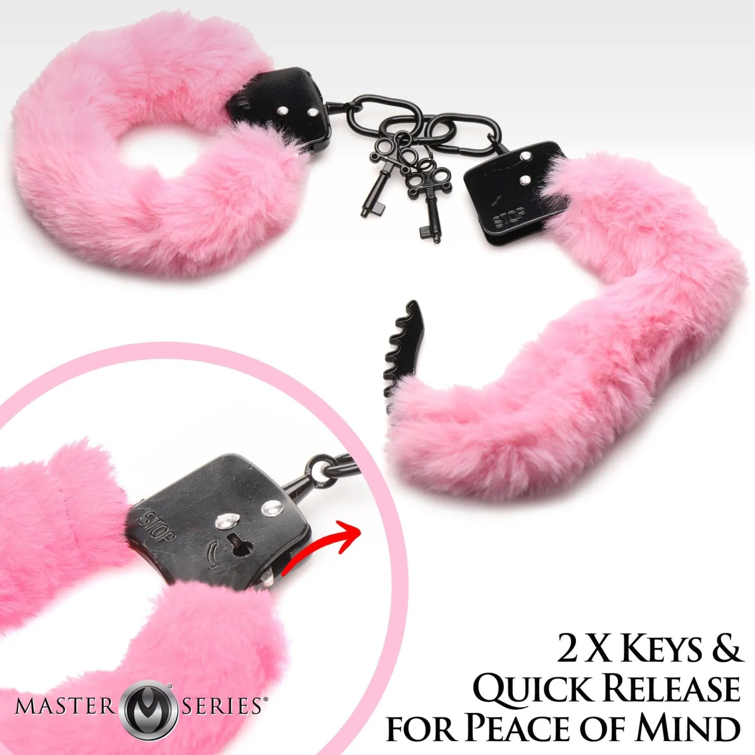 XR Brands - Cuffed in Fur Menottes - Rose