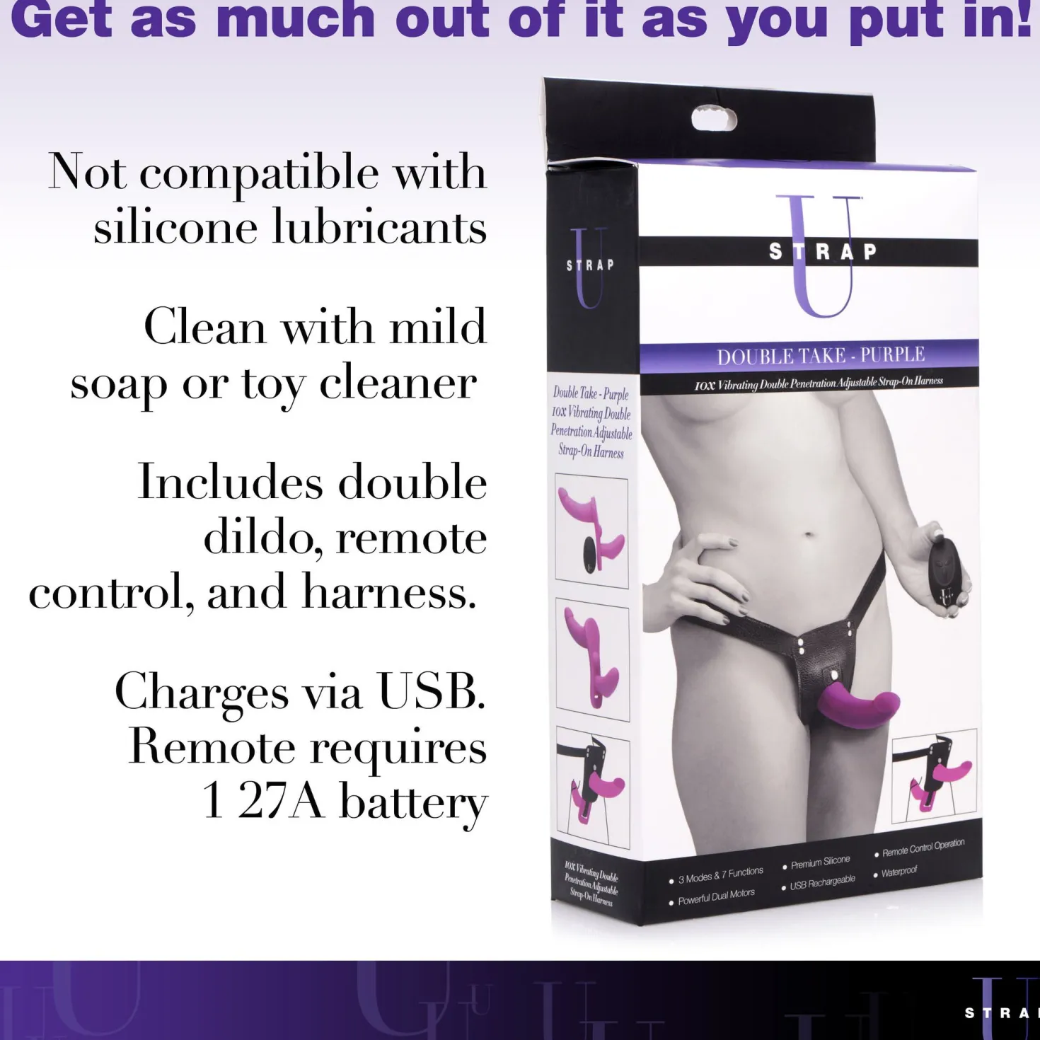 XR Brands - Double Dildo Vibrant avec Harnais - Violet